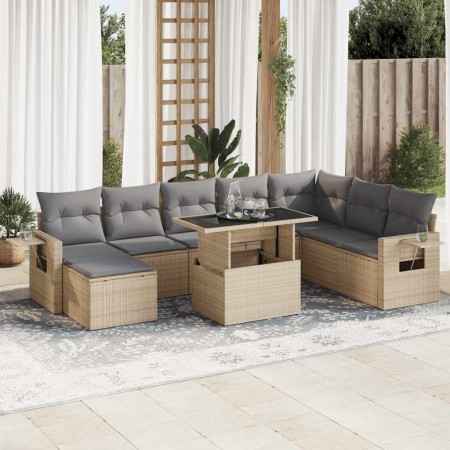 Set de sofás de jardín con cojines 9 pzas ratán sintético beige by , Garden sets - Ref: Foro24-3326530, Price: 628,62 €, Disc...