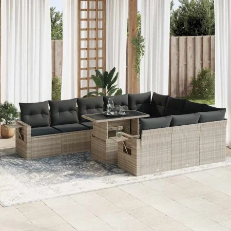 Set de sofás de jardín 11 pzas y cojines ratán sintético gris von , Gartensets - Ref: Foro24-3326553, Preis: 881,42 €, Rabatt: %