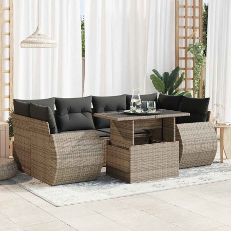 Set de sofás de jardín 7 pzas con cojines ratán sintético gris by , Garden sets - Ref: Foro24-3326591, Price: 509,37 €, Disco...