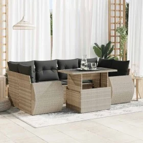 Set de sofás de jardín 7 pzas con cojines ratán PE gris claro by , Garden sets - Ref: Foro24-3326593, Price: 577,87 €, Discou...