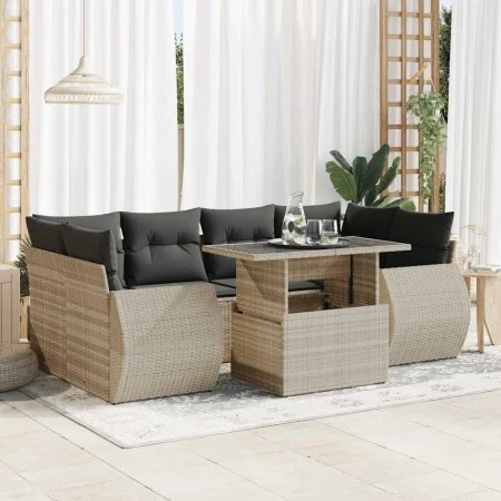 Set de sofás de jardín 7 pzas con cojines ratán PE gris claro by , Garden sets - Ref: Foro24-3326593, Price: 577,87 €, Discou...