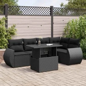 Set de sofás de jardín 6 piezas y cojines ratán sintético negro by , Garden sets - Ref: Foro24-3326636, Price: 452,13 €, Disc...