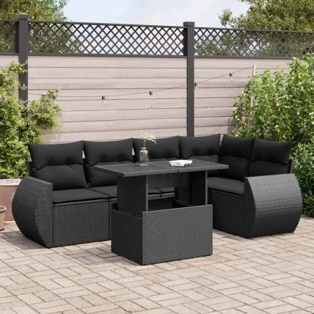 Set de sofás de jardín 6 piezas y cojines ratán sintético negro von , Gartensets - Ref: Foro24-3326636, Preis: 468,45 €, Raba...