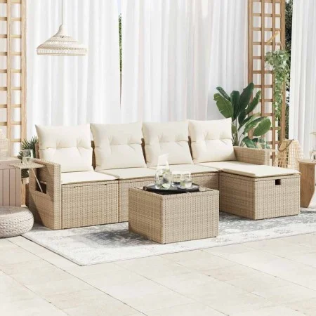Juego de sofás jardín con cojines 6 pzas ratán sintético beige by , Garden sets - Ref: Foro24-3325474, Price: 454,90 €, Disco...