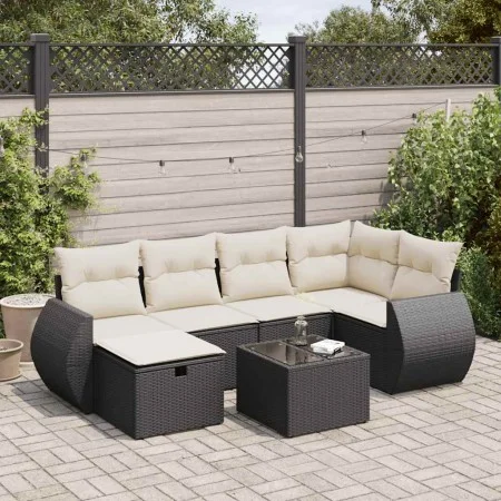 Set de sofás de jardín 7 pzas con cojines ratán sintético negro by , Garden sets - Ref: Foro24-3325592, Price: 449,35 €, Disc...