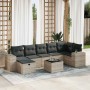 Set de sofás de jardín 8 pzas y cojines ratán sintético gris
