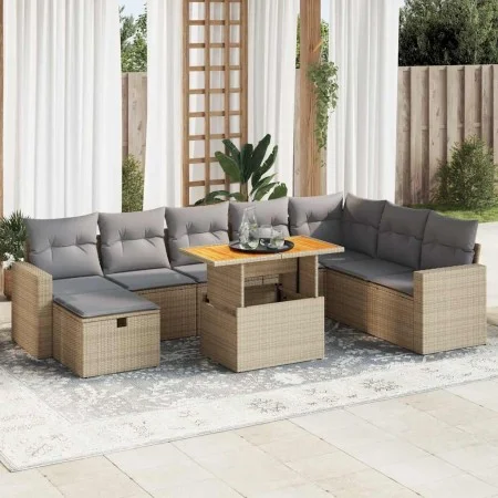 Set sofás jardín y cojines 9 pzas ratán sintético acacia beige by , Garden sets - Ref: Foro24-3328018, Price: 627,76 €, Disco...