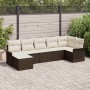 Conjunto de sofá de jardín con cojín 7 pcs Marrón Poliratán