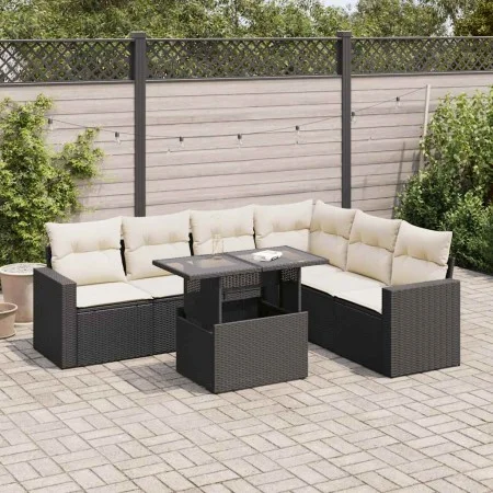Set de sofás de jardín 7 pzas con cojines ratán sintético negro by , Garden sets - Ref: Foro24-3326327, Price: 465,32 €, Disc...
