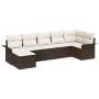 Conjunto de sofá de jardín con cojín 7 pcs Marrón Poliratán