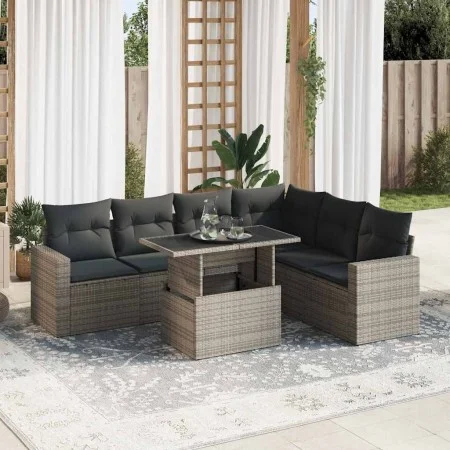 Set de sofás de jardín 7 pzas con cojines ratán sintético gris by , Garden sets - Ref: Foro24-3326331, Price: 477,09 €, Disco...