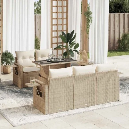 Juego de sofás jardín con cojines 6 pzas ratán sintético beige by , Garden sets - Ref: Foro24-3326409, Price: 576,09 €, Disco...