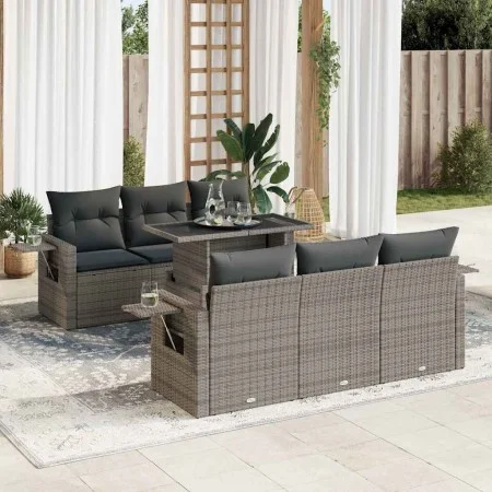 Set de sofás de jardín 7 pzas con cojines ratán sintético gris by , Garden sets - Ref: Foro24-3326421, Price: 519,63 €, Disco...