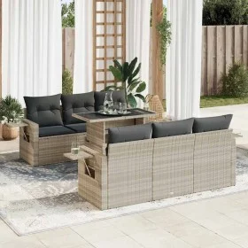 Set de sofás de jardín 7 pzas con cojines ratán PE gris claro by , Garden sets - Ref: Foro24-3326423, Price: 556,20 €, Discou...
