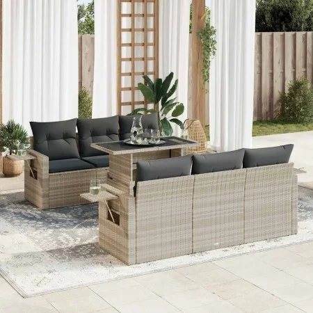 Set de sofás de jardín 7 pzas con cojines ratán PE gris claro von , Gartensets - Ref: Foro24-3326423, Preis: 556,20 €, Rabatt: %