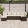 Conjunto de sofá de jardín con cojín 7 pcs Marrón Poliratán