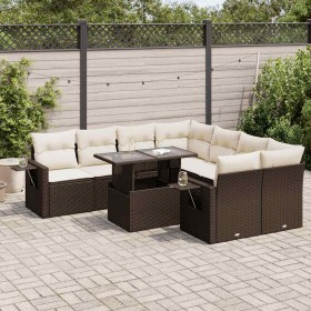 Set de sofás de jardín 9 pzas y cojines ratán sintético marrón de , Conjuntos de jardín - Ref: Foro24-3326454, Precio: 673,01...