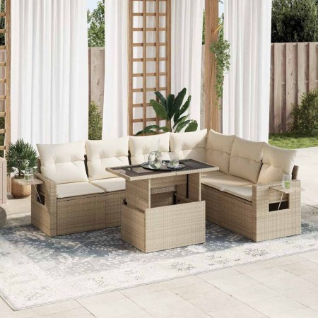 Set sofás de jardín 7 piezas y cojines ratán sintético beige by , Garden sets - Ref: Foro24-3326489, Price: 570,83 €, Discoun...