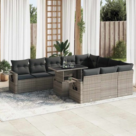 Set de sofás de jardín 11 pzas y cojines ratán sintético gris von , Gartensets - Ref: Foro24-3326551, Preis: 748,97 €, Rabatt: %