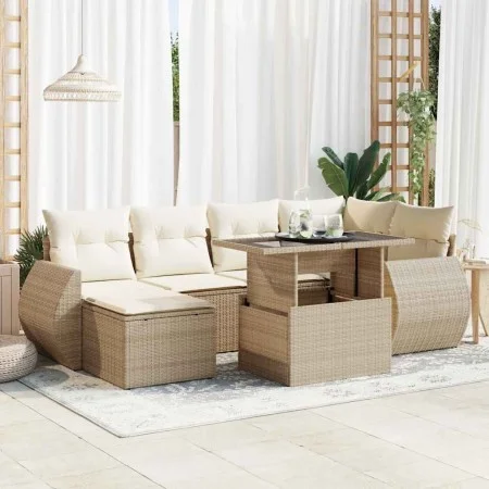 Set sofás de jardín 7 piezas y cojines ratán sintético beige by , Garden sets - Ref: Foro24-3326669, Price: 578,28 €, Discoun...