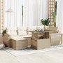 Set sofás de jardín 7 piezas y cojines ratán sintético beige