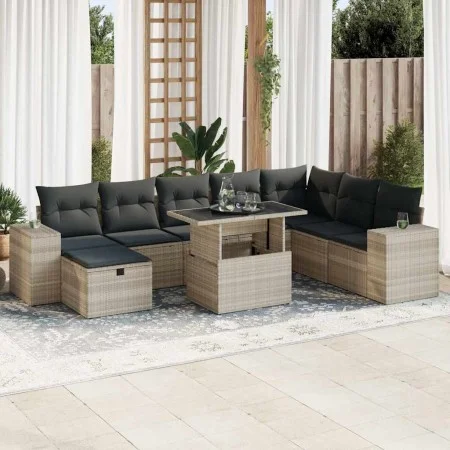 Set muebles jardín 9 pzas y cojines ratán sintético gris claro by , Garden sets - Ref: Foro24-3327962, Price: 661,81 €, Disco...