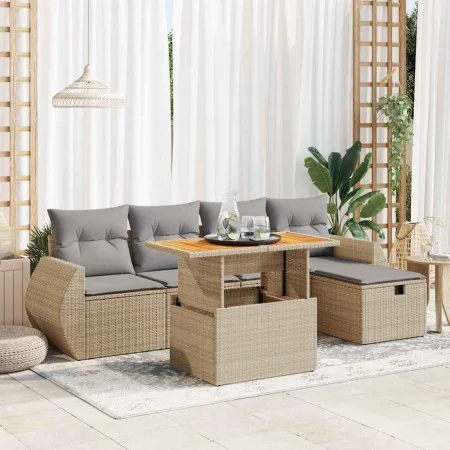 Set sofás jardín y cojines 6 pzas ratán sintético acacia beige by , Garden sets - Ref: Foro24-3328053, Price: 424,59 €, Disco...
