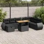 Set sofás jardín y cojines 9 pzas ratán sintético acacia negro by , Garden sets - Ref: Foro24-3328070, Price: 603,32 €, Disco...