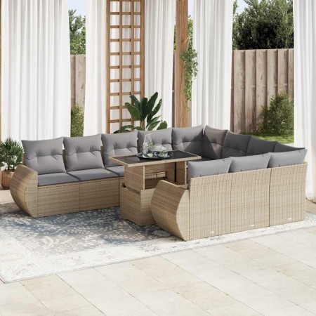 Set de sofás de jardín 11pzas con cojines ratán sintético beige by , Garden sets - Ref: Foro24-3326710, Price: 777,88 €, Disc...
