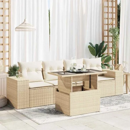 Juego de sofás jardín con cojines 5 pzas ratán sintético beige by , Garden sets - Ref: Foro24-3326719, Price: 447,53 €, Disco...