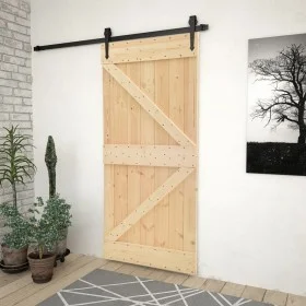 Schiebetür mit Beschlägen aus massivem Kiefernholz, 90 x 210 cm von vidaXL, Türen - Ref: Foro24-3057493, Preis: 175,62 €, Rab...