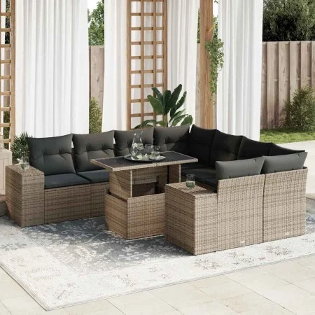 Set de sofás de jardín con cojines 9 pzas ratán sintético gris de , Conjuntos de jardín - Ref: Foro24-3326771, Precio: 619,96...