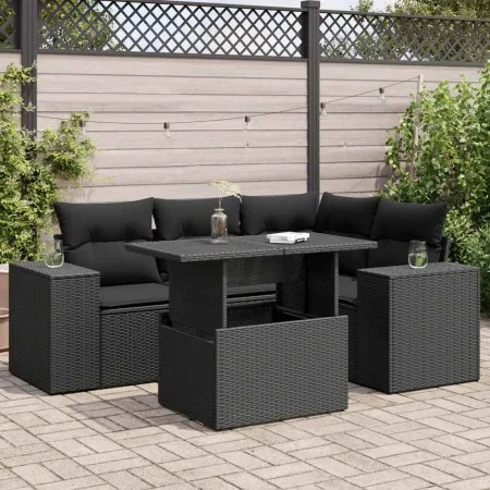 Set de muebles de jardín 5 pzas y cojines ratán sintético negro de , Conjuntos de jardín - Ref: Foro24-3326786, Precio: 416,4...