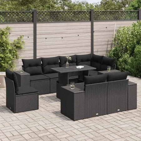 Set de sofás de jardín con cojines 9 pzas ratán sintético negro by , Garden sets - Ref: Foro24-3326816, Price: 685,76 €, Disc...
