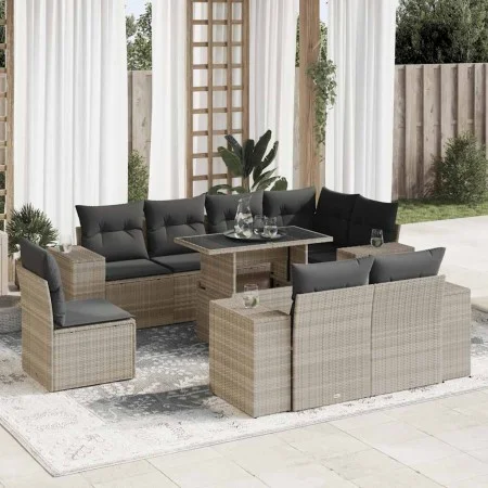 Set muebles jardín 9 pzas y cojines ratán sintético gris claro de , Conjuntos de jardín - Ref: Foro24-3326823, Precio: 765,08...
