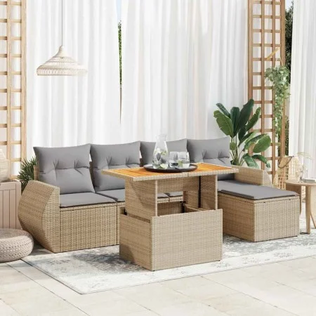 Juego de sofás jardín con cojines 6 pzas ratán sintético beige de , Conjuntos de jardín - Ref: Foro24-3327251, Precio: 427,65...