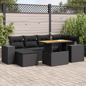 Set de sofás de jardín 7 pzas con cojines ratán sintético negro by , Garden sets - Ref: Foro24-3327394, Price: 502,22 €, Disc...