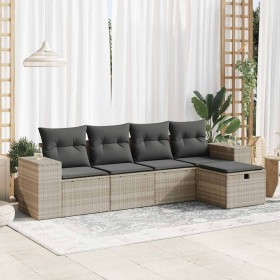Set de sofás jardín y cojines 5 pzas ratán sintético gris claro von , Gartensets - Ref: Foro24-3325668, Preis: 333,68 €, Raba...