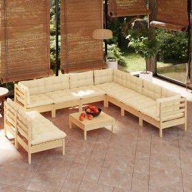Gartenmöbel 10 Stück und Kissen aus massivem cremefarbenem Kiefernholz von vidaXL, Gartensets - Ref: Foro24-3096833, Preis: 8...