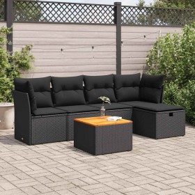 Set de sofás de jardín 6 piezas y cojines ratán sintético negro by , Garden sets - Ref: Foro24-3325751, Price: 378,13 €, Disc...