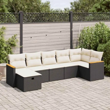 Set de sofás de jardín 7 pzas con cojines ratán sintético negro von , Gartensets - Ref: Foro24-3325927, Preis: 408,28 €, Raba...