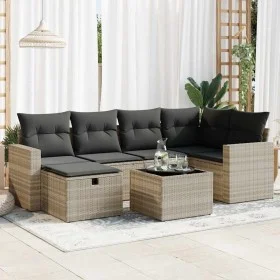 Set de sofás de jardín 7 pzas con cojines ratán PE gris claro de , Conjuntos de jardín - Ref: Foro24-3325398, Precio: 474,59 ...