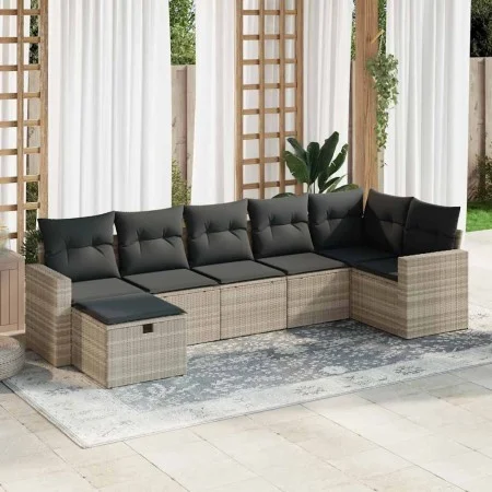Set de sofás de jardín 7 pzas con cojines ratán PE gris claro by , Garden sets - Ref: Foro24-3325408, Price: 500,53 €, Discou...
