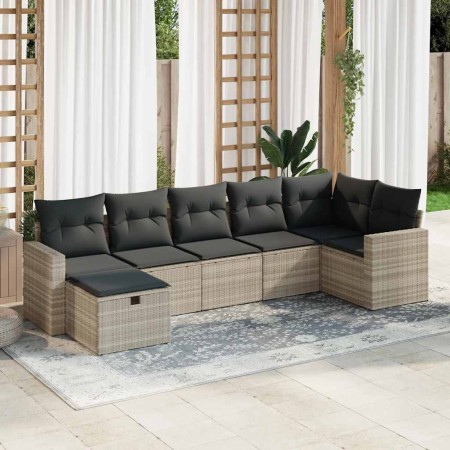 Set de sofás de jardín 7 pzas con cojines ratán PE gris claro by , Garden sets - Ref: Foro24-3325408, Price: 496,35 €, Discou...
