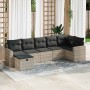 Set de sofás de jardín 7 pzas con cojines ratán PE gris claro