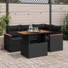 Set sofás jardín y cojines 5 pzas ratán sintético acacia negro by , Garden sets - Ref: Foro24-3327478, Price: 389,44 €, Disco...