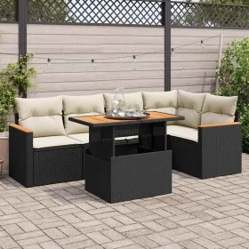 Set sofás jardín y cojines 5 pzas ratán sintético acacia negro by , Garden sets - Ref: Foro24-3327486, Price: 408,23 €, Disco...