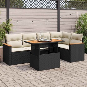 Set sofás jardín y cojines 5 pzas ratán sintético acacia negro by , Garden sets - Ref: Foro24-3327486, Price: 414,21 €, Disco...