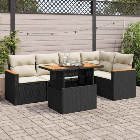 Set sofás jardín y cojines 5 pzas ratán sintético acacia negro by , Garden sets - Ref: Foro24-3327486, Price: 408,23 €, Disco...