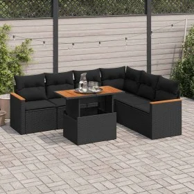 Set sofás jardín y cojines 7 pzas ratán sintético acacia negro by , Garden sets - Ref: Foro24-3327492, Price: 496,37 €, Disco...